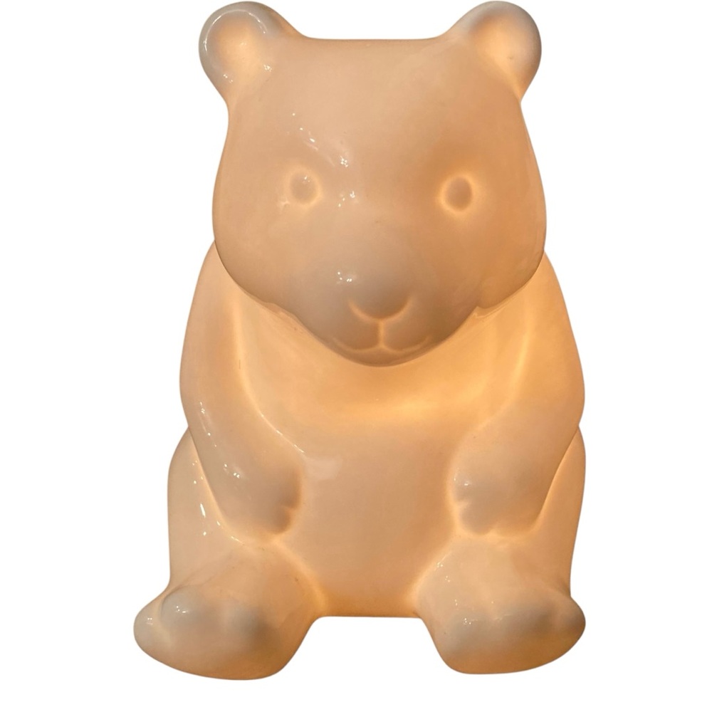 Luxe White Ceramic Neutral Nursery Polar Teddy Bear Warm Nightlight
